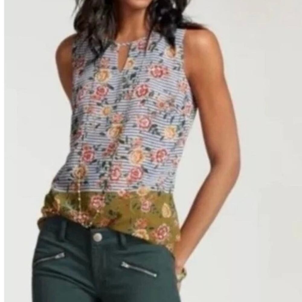 Womens CAbi | #5354 Penelope Striped Floral Tank Sleeveless Blouse, size XS EUC!